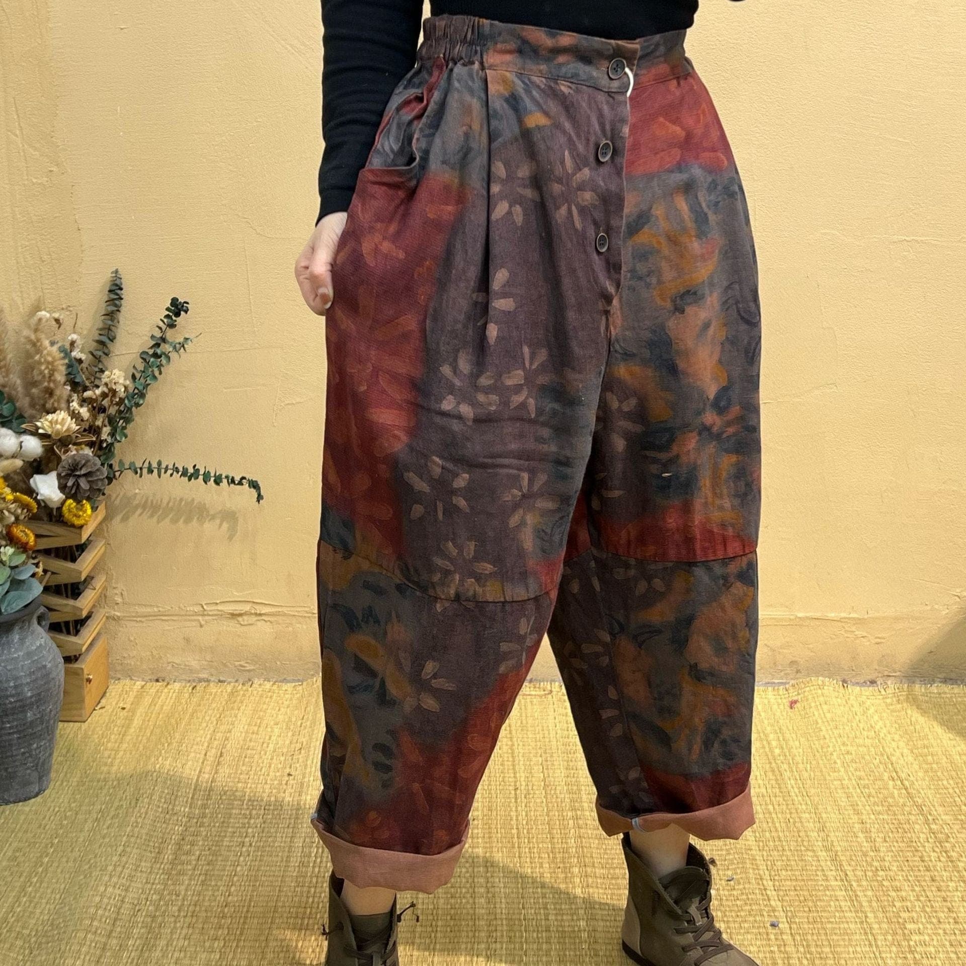 Abstract Linen Harem Pants