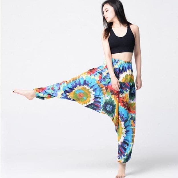 Blue Tie Dye Print Hippie Harem Pants