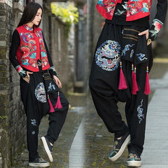 Dragon Embroidered Loose Harem Pants