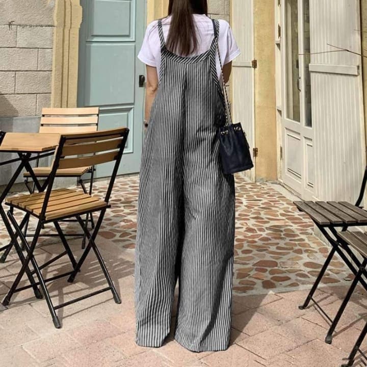 Loose Vertical Striped Palazzo Overalls