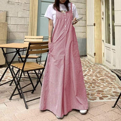 Loose Vertical Striped Palazzo Overalls