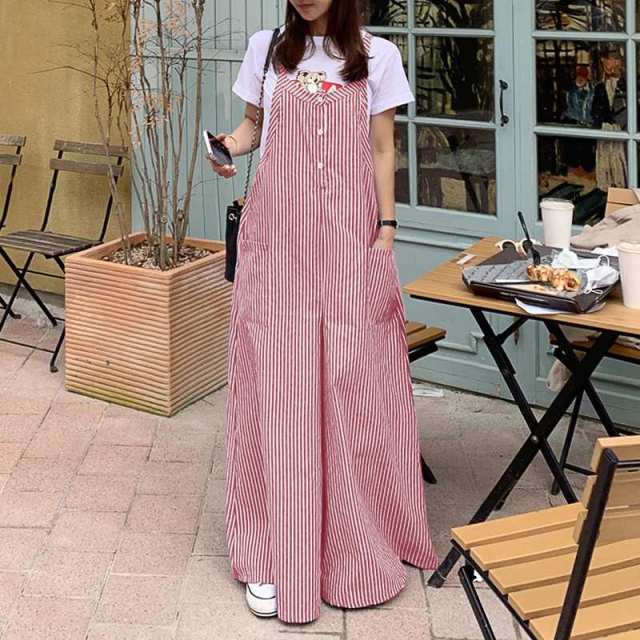 Loose Vertical Striped Palazzo Overalls