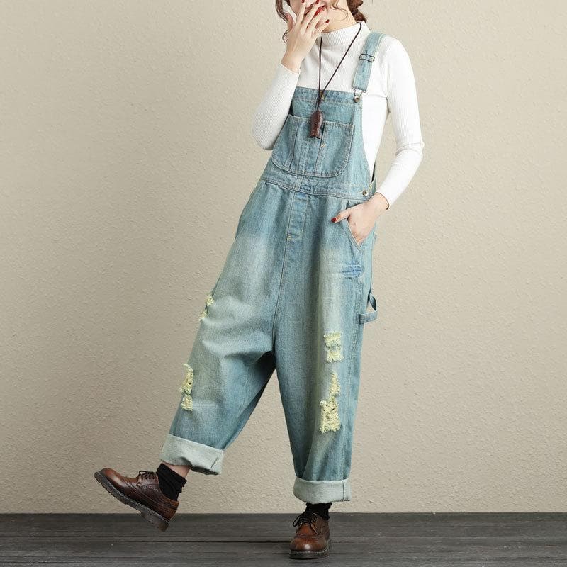 Loose Ripped Denim Overall