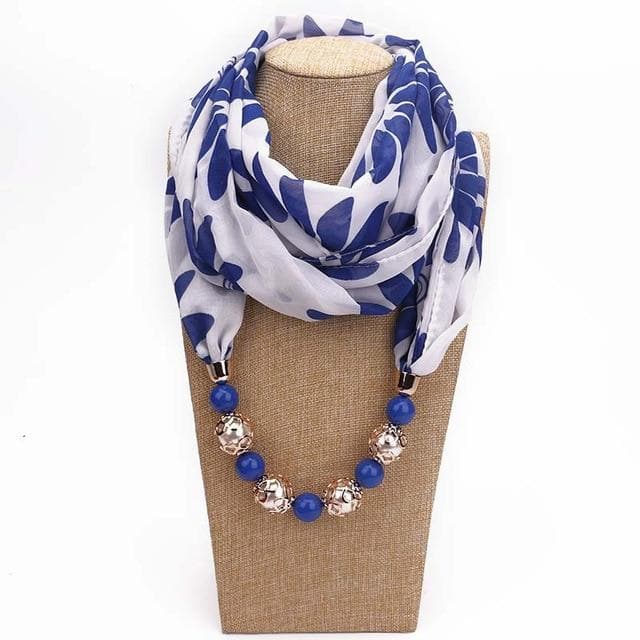 Collier foulard en perles blanches et bleues Aloha