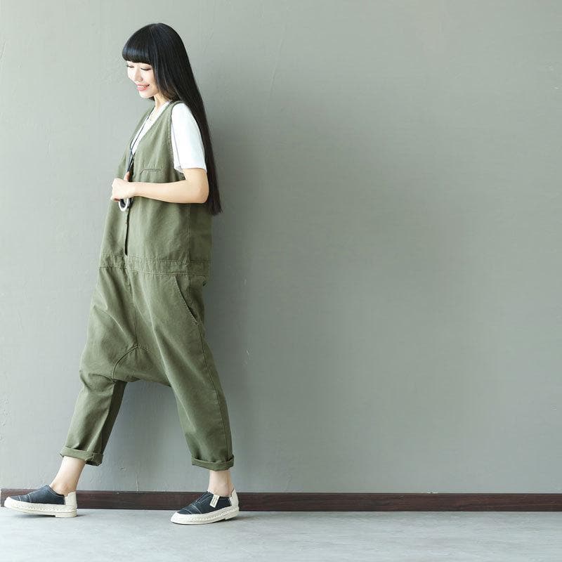 Army Green Loose Overall For Women