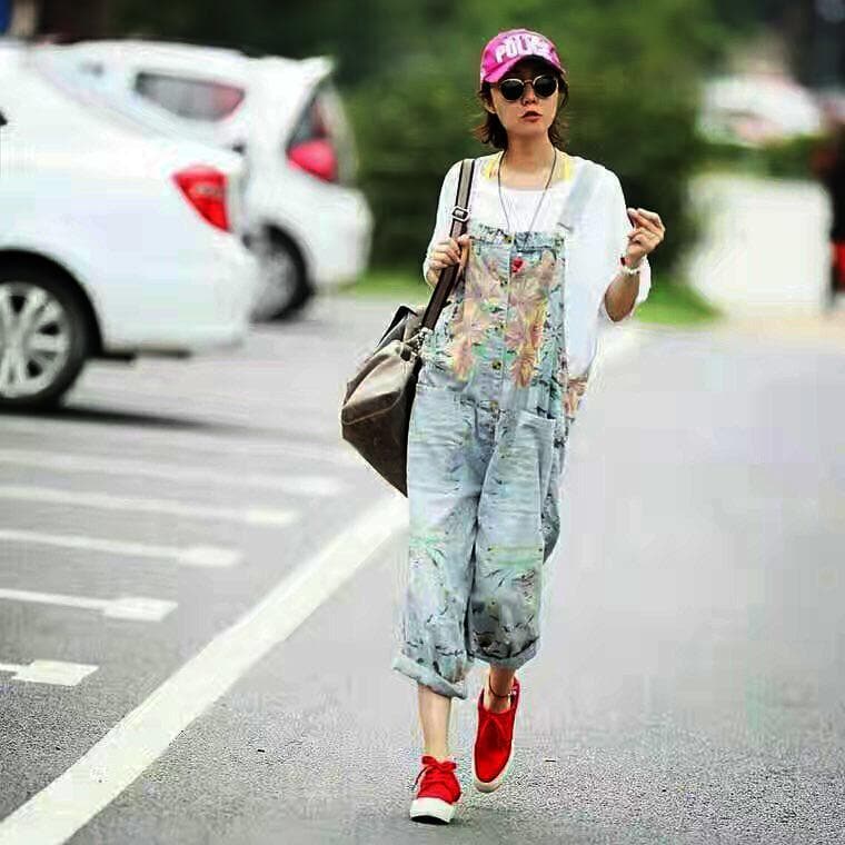 Loose Floral Denim Overall