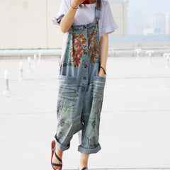 Loose Floral Denim Overall