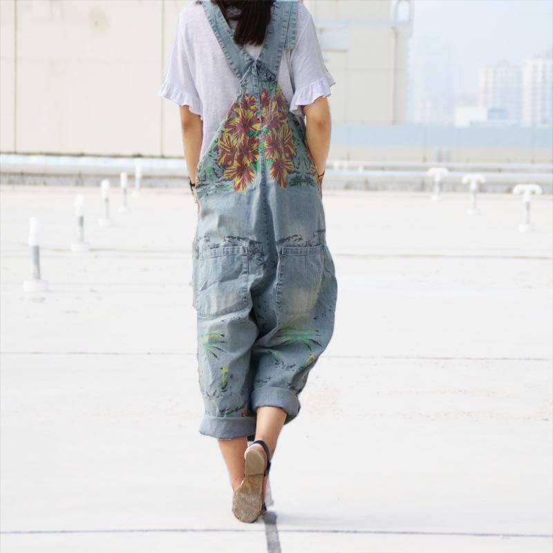 Loose Floral Denim Overall