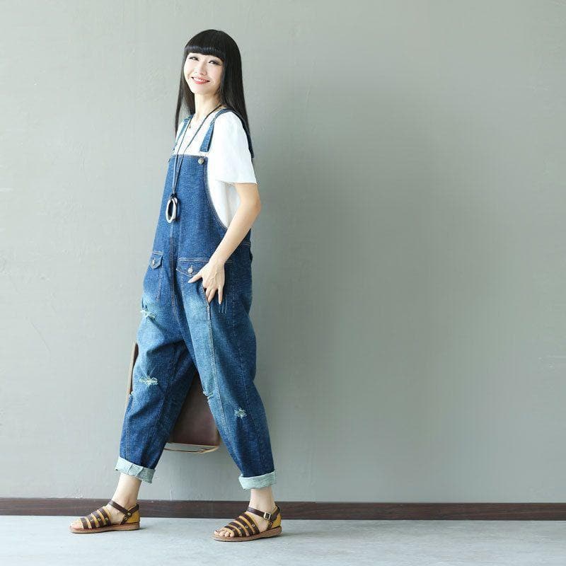 Ripped Baggy Denim Overall