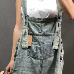 3/4 Length Boyfriend Ripped Denim Overall