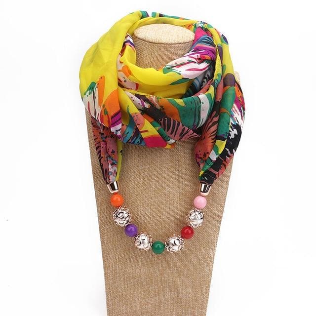 Collier foulard en mousseline de soie perlée Afrikana