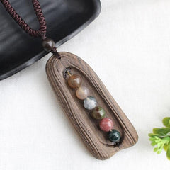 6 Assorted Beads Sandalwood Pendant Necklace