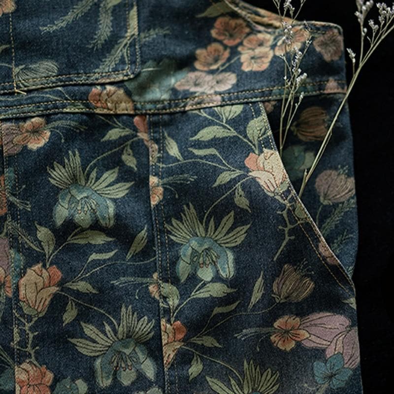 Robe salopette en jean à motif floral artistique