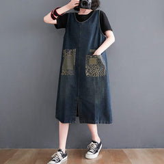 Midi-Latzkleid aus Denim-Patchwork