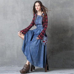 Robe salopette longue en jean avec grandes poches