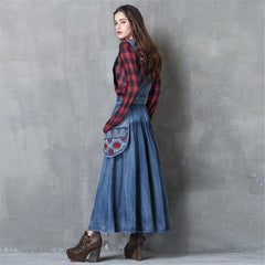 Robe salopette longue en jean avec grandes poches