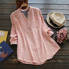 Casual V-Neck Long Sleeve Loose Blouse