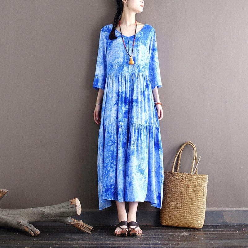 Robe mi-longue tie-dye bleue Sky is the Limit