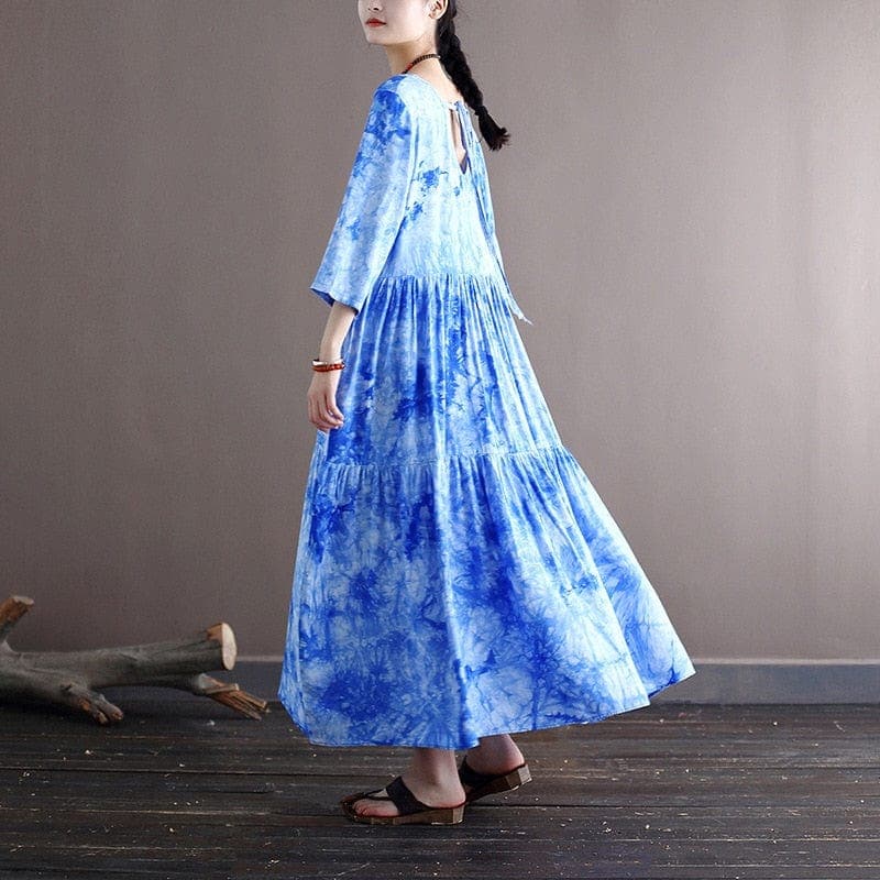 Robe mi-longue tie-dye bleue Sky is the Limit