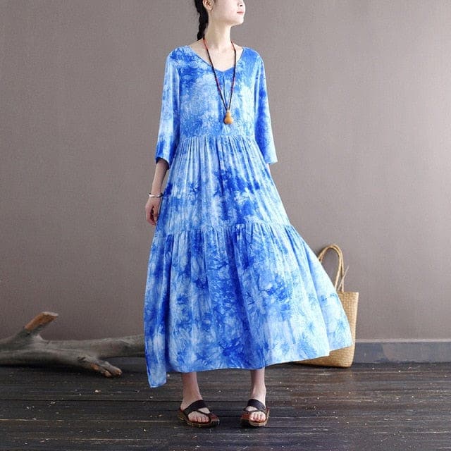 Robe mi-longue tie-dye bleue Sky is the Limit