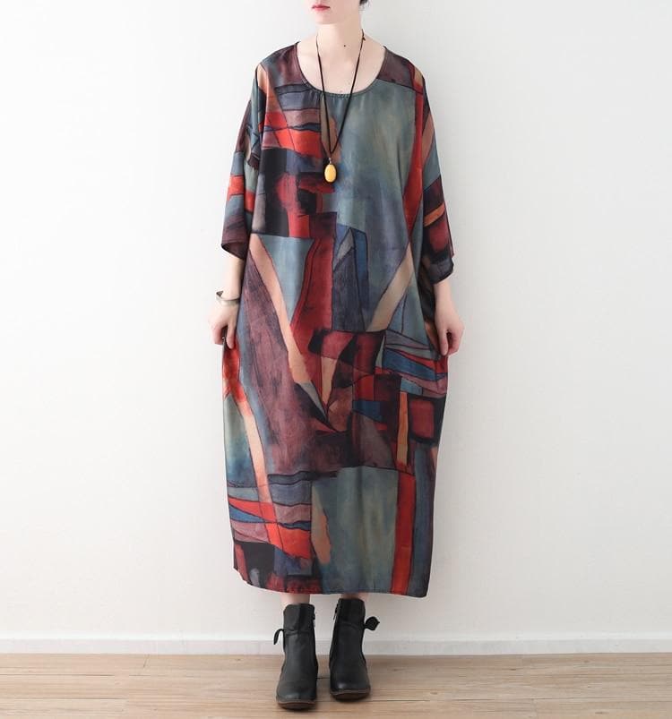 Abstract Prints Loose Retro Dress