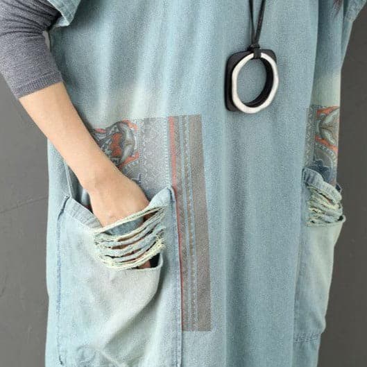 Robe t-shirt en denim à blocs de couleurs