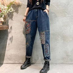 Patchwork Embroidered Loose Hipster Jeans