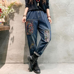 Patchwork Embroidered Loose Hipster Jeans