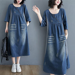 Robe mi-longue en jean à manches 3/4 Abby