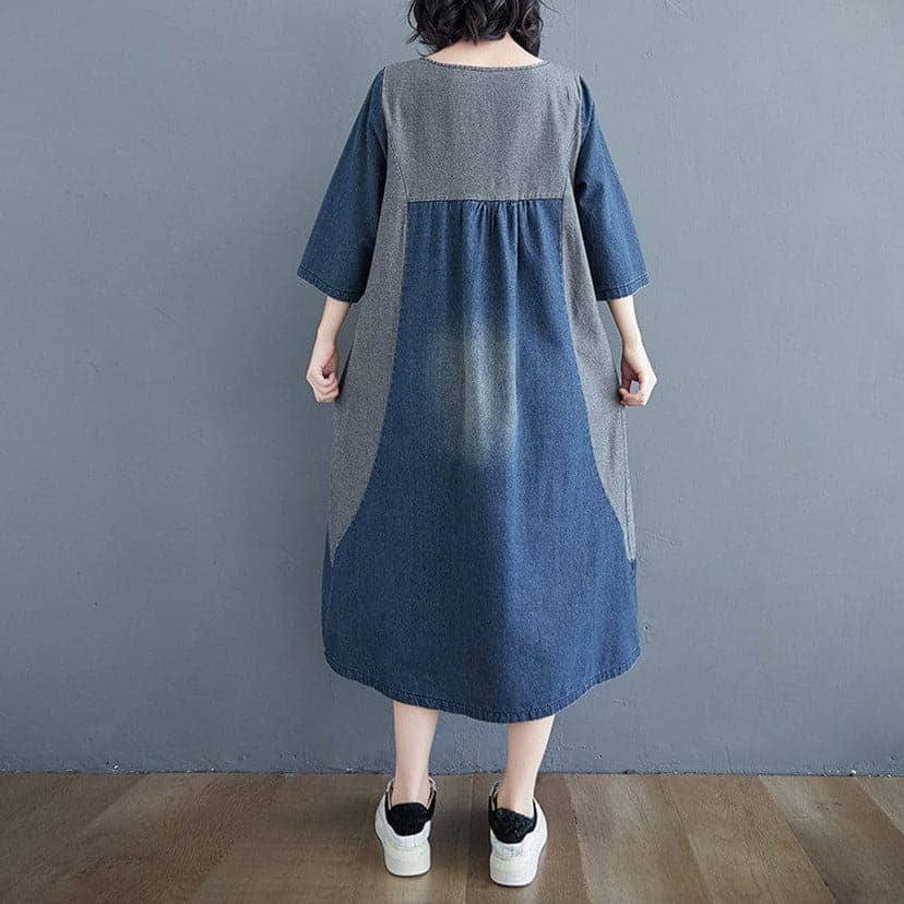 Robe mi-longue en jean à manches 3/4 Abby