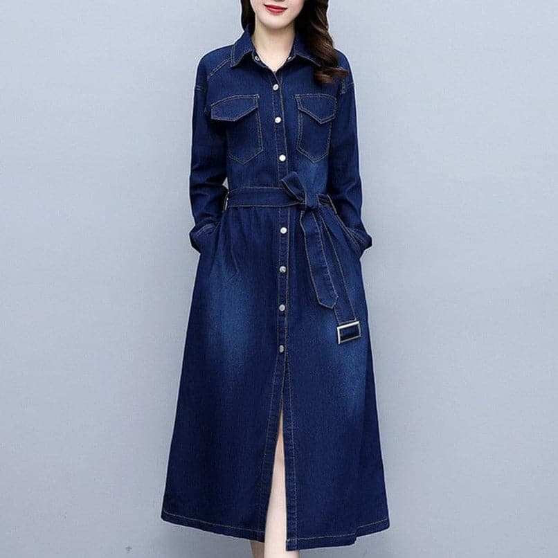 Robe chemise en jean à manches longues Alexandra