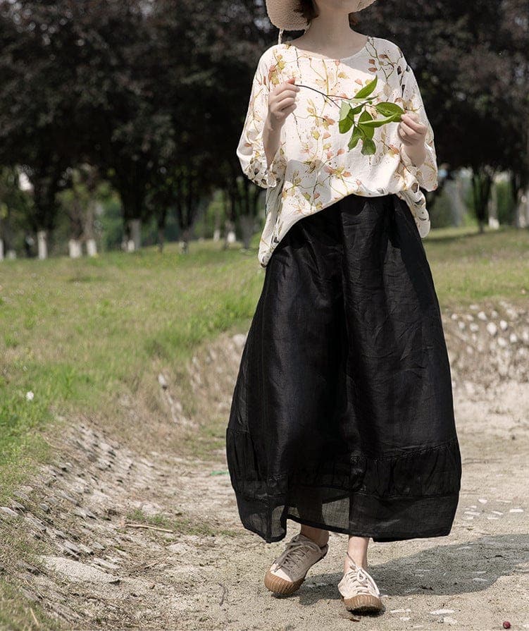 Black Linen Midi Skirt