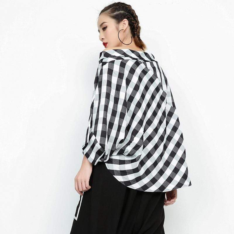 Black & White Plaid Slash Neck Top | Millennials