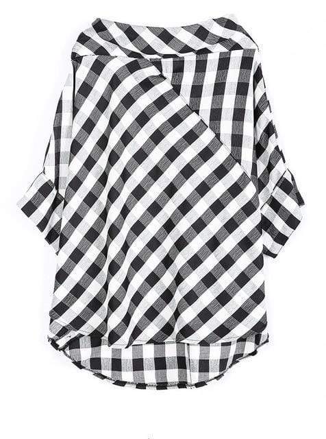 Black & White Plaid Slash Neck Top | Millennials