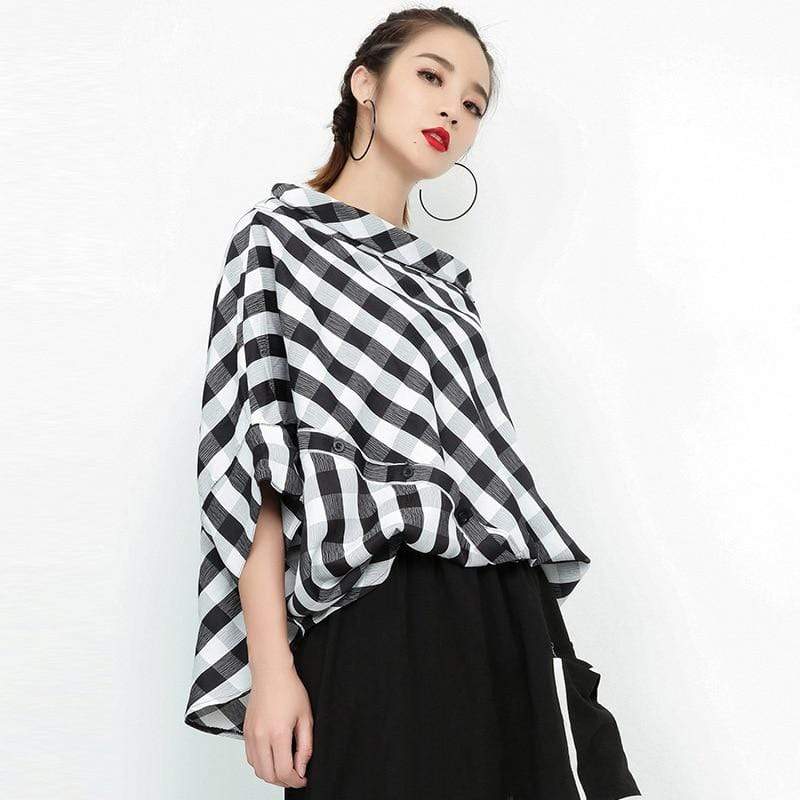 Black & White Plaid Slash Neck Top | Millennials