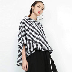 Black & White Plaid Slash Neck Top | Millennials