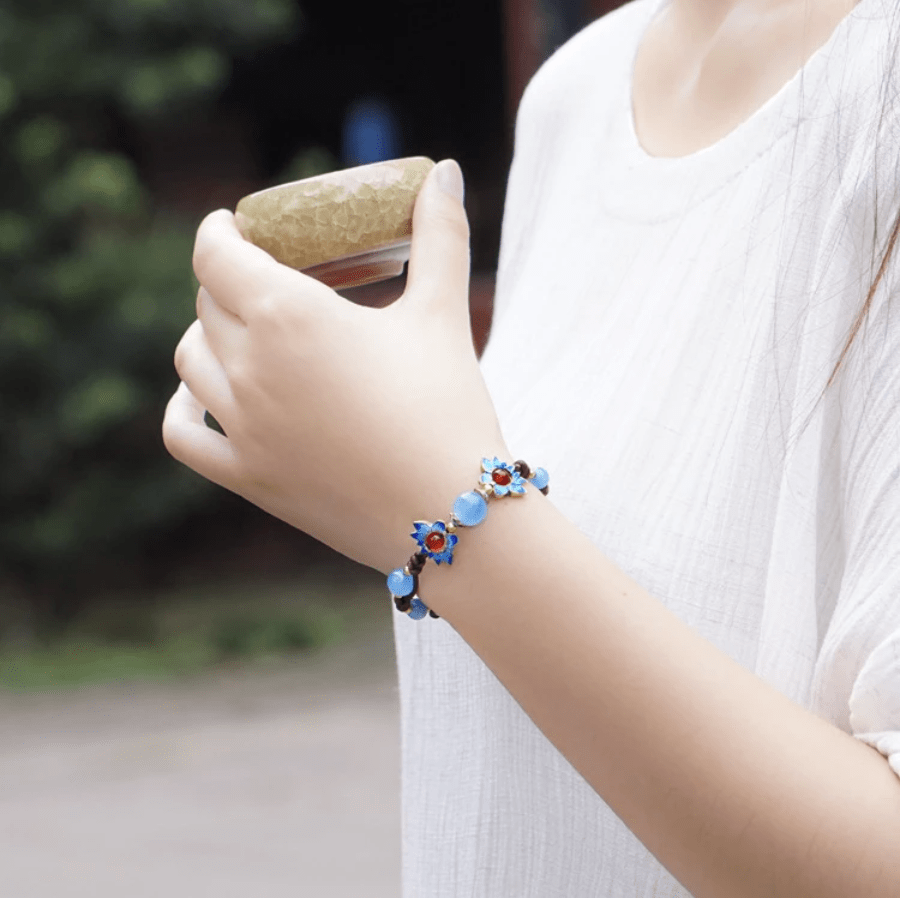 Blue Sunflower Chalcedony Stone Bracelet -