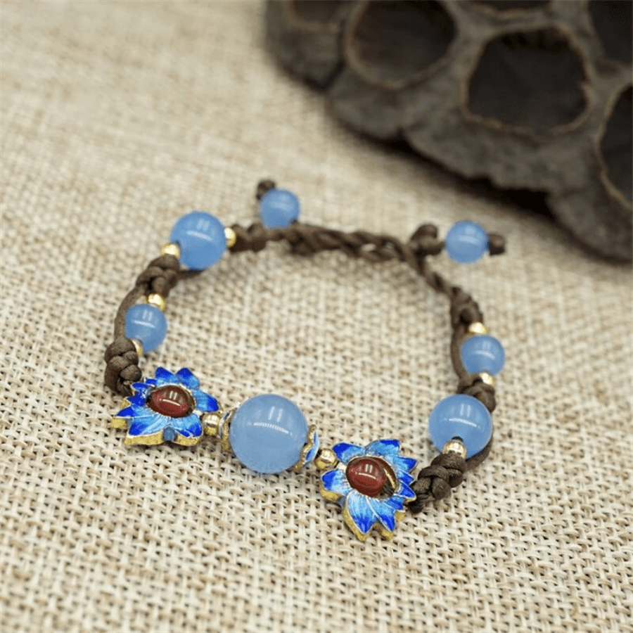 Blue Sunflower Chalcedony Stone Bracelet -