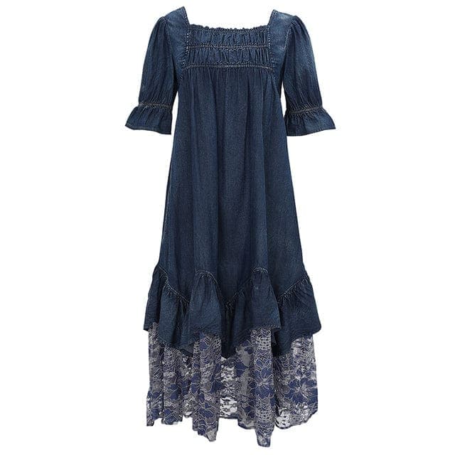 Robe en jean à volants et dentelle florale