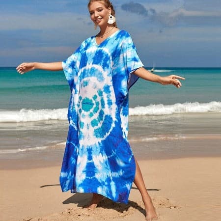 Blau-weißes Batik-Hippie-Kleid