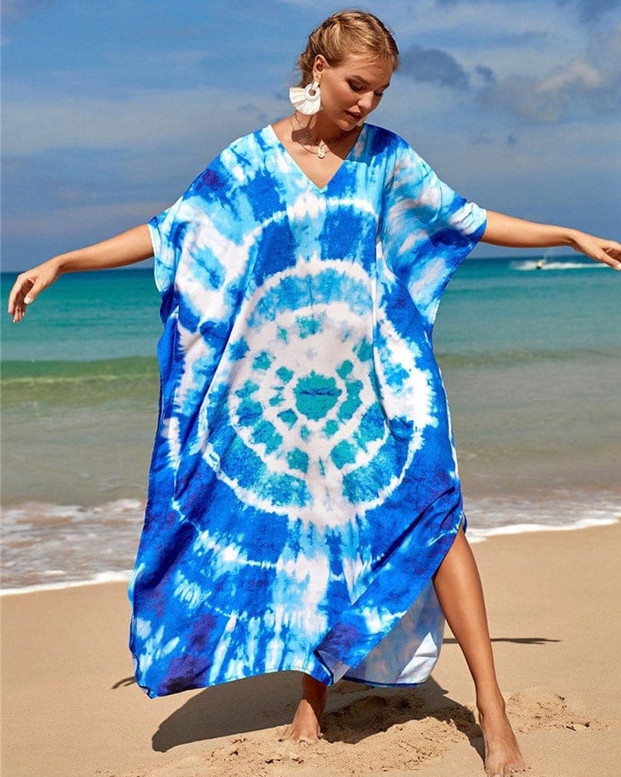 Blau-weißes Batik-Hippie-Kleid