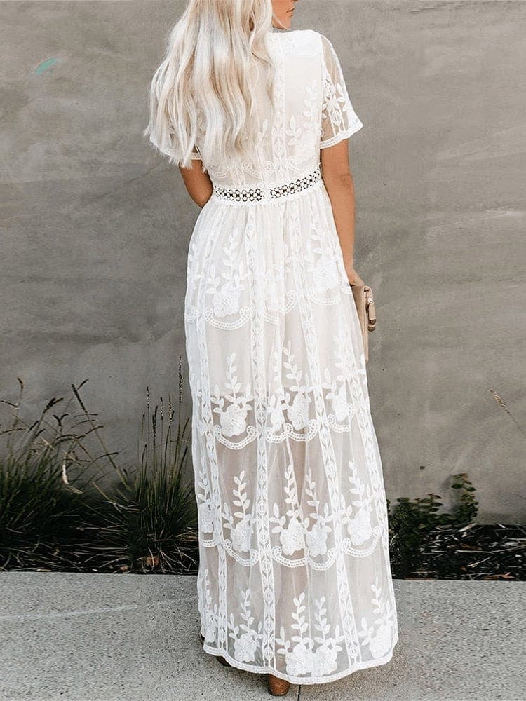 Boho Maxikleid mit bestickter Spitze