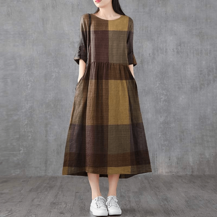 Lina Vintage Plaid Midi Dress