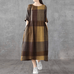 Lina Vintage Plaid Midi Dress