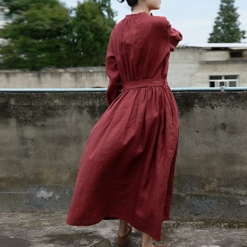 Loose Linen Chines Style Dress | Lotus