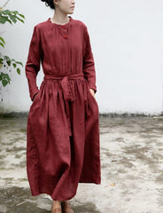 Loose Linen Chines Style Dress | Lotus