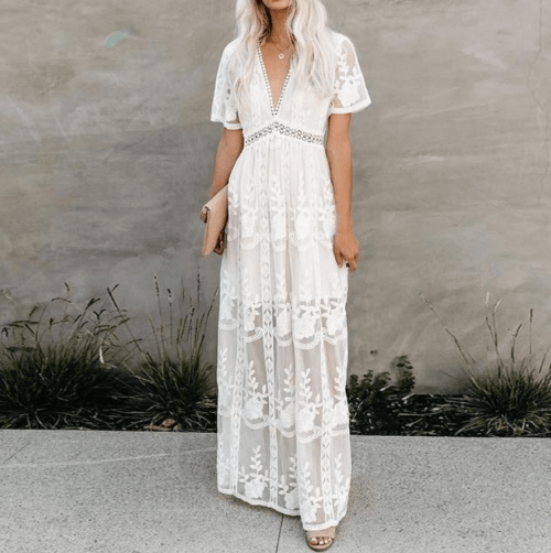 Boho Maxikleid mit bestickter Spitze