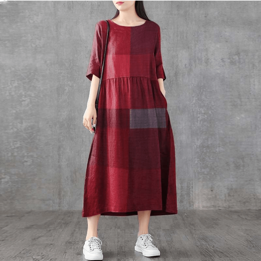 Lina Vintage Plaid Midi Dress