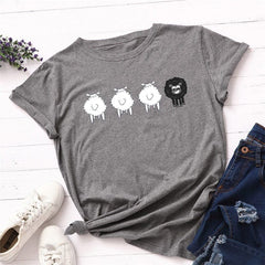 Black Sheep Cartoon O-Neck T-Shirt