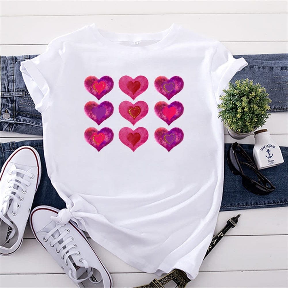 T-shirt en coton imprimé 9 coeurs